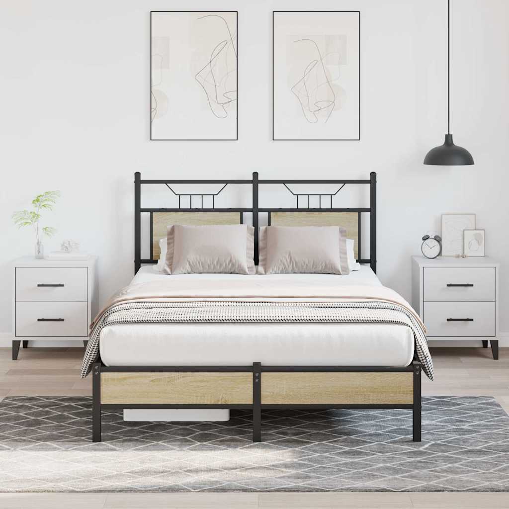vidaXL Bed Frame without Mattress Engineered Wood Sonoma Oak with Headboard & Low Footboard