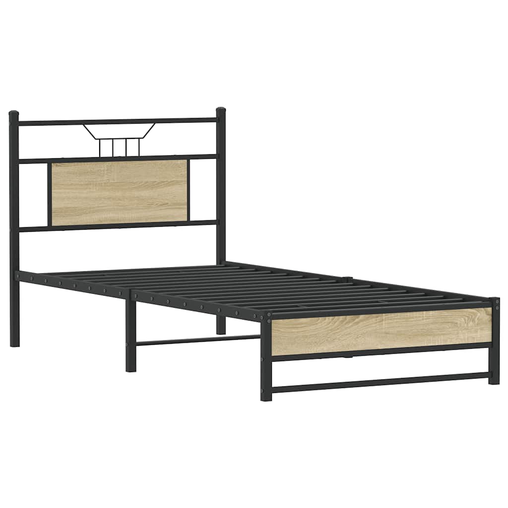 vidaXL Bed Frame without Mattress Sonoma Oak 75x190 cm Small Single Engineered Wood 3