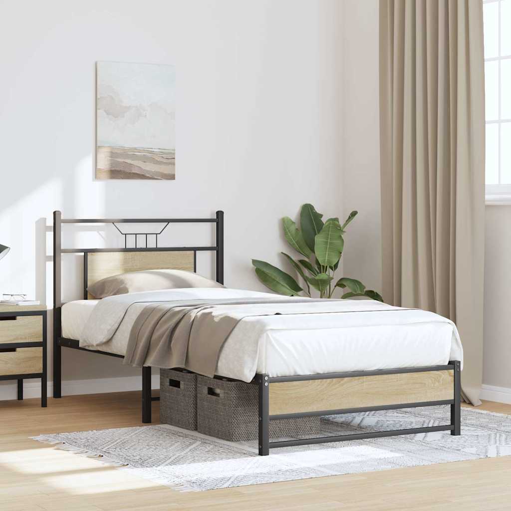vidaXL Bed Frame without Mattress Sonoma Oak 75x190 cm Small Single Engineered Wood 5