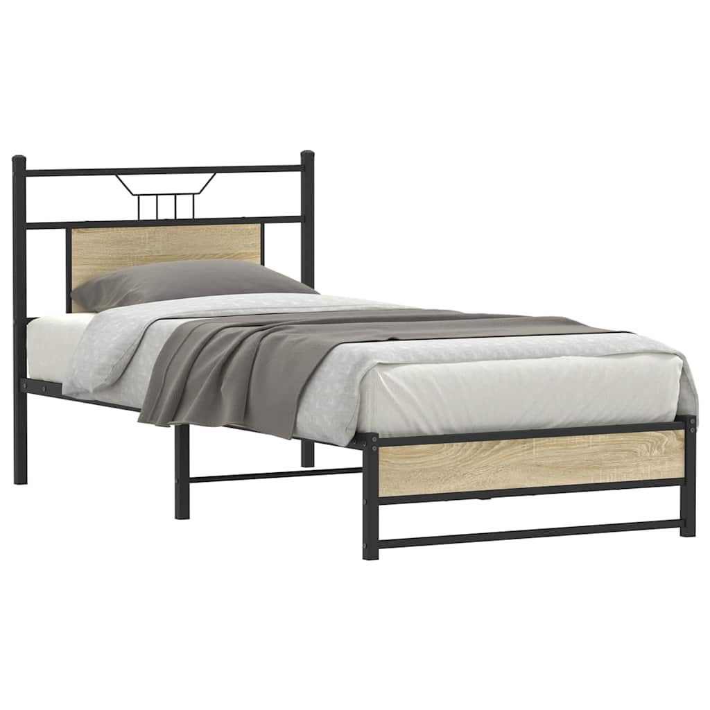 vidaXL Bed Frame without Mattress Sonoma Oak 90x190 cm Single Engineered Wood 2