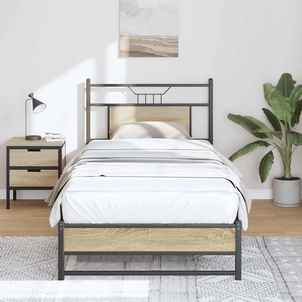 vidaXL Bed Frame without Mattress Sonoma Oak 90x190 cm Single Engineered Wood 4