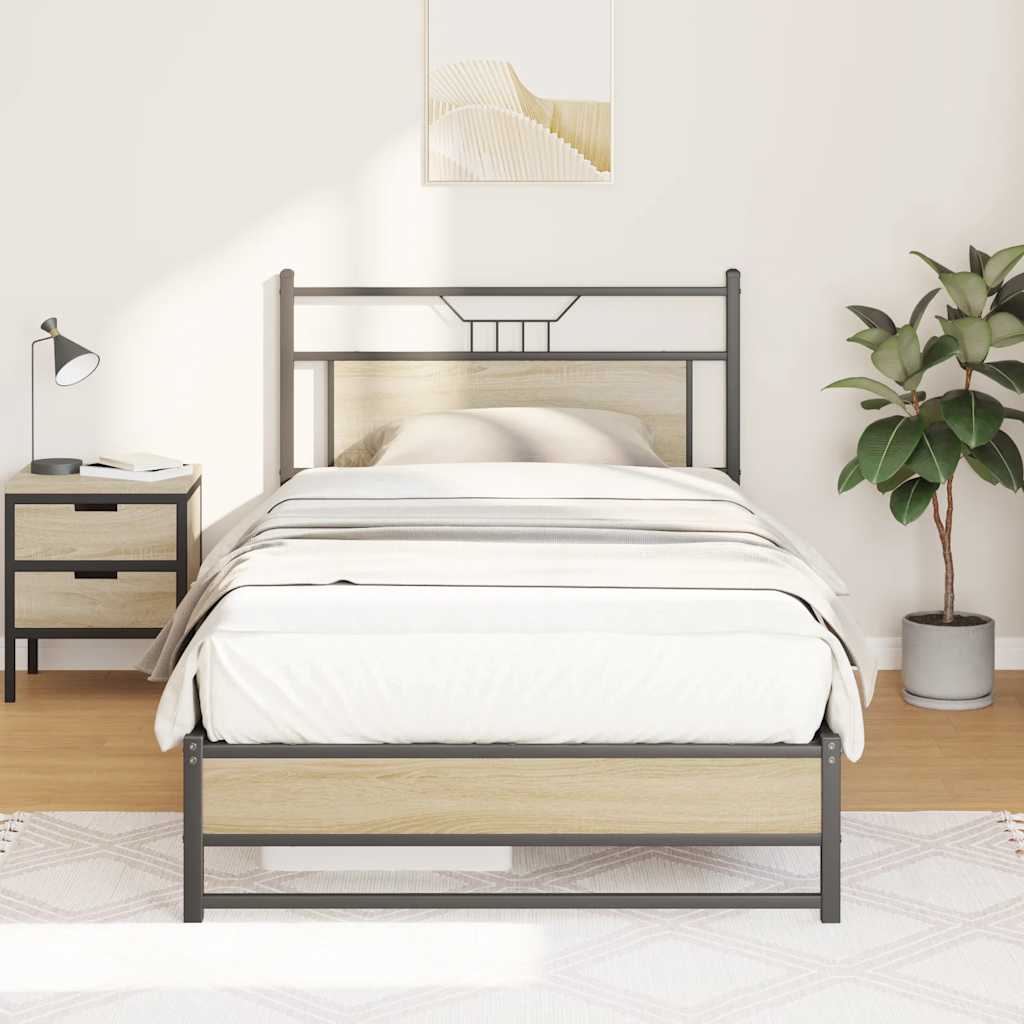 vidaXL Bed Frame without Mattress Sonoma Oak 100x190 cm Engineered Wood 4
