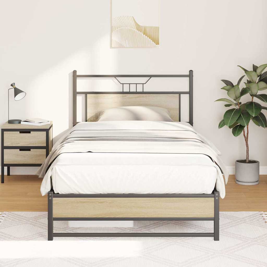 vidaXL Bed Frame without Mattress Sonoma Oak 100x200 cm Engineered Wood 4
