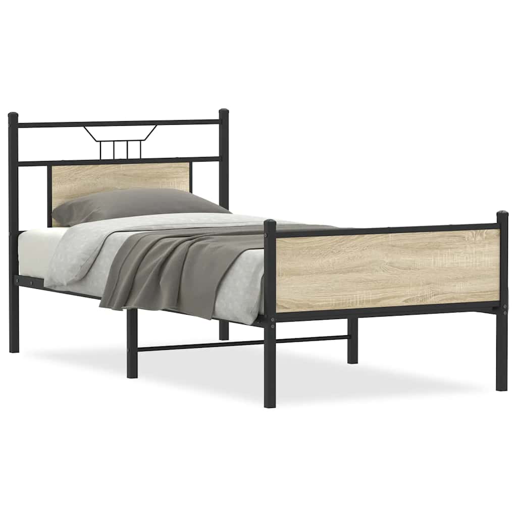 Bed Frame without Mattress Engineered Wood Sonoma oak With headboard & high footboard 75 cm 190 cm