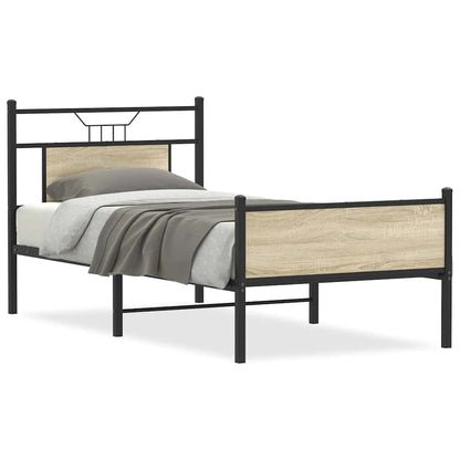 Bed Frame without Mattress Engineered Wood Sonoma oak With headboard & high footboard 75 cm 190 cm