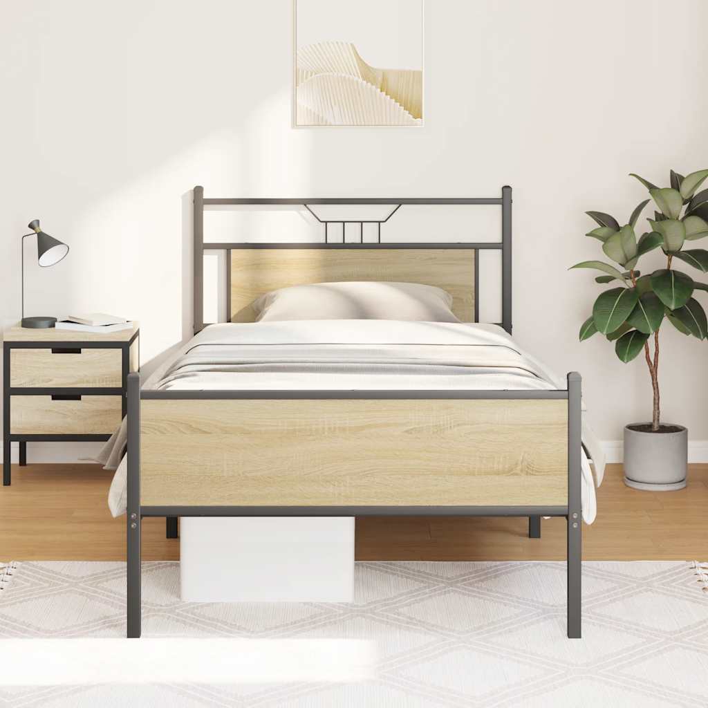 Bed Frame without Mattress Engineered Wood Sonoma oak With headboard & high footboard 100 cm 190 cm