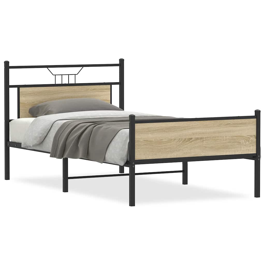 Bed Frame without Mattress Engineered Wood Sonoma oak With headboard & high footboard 100 cm 200 cm