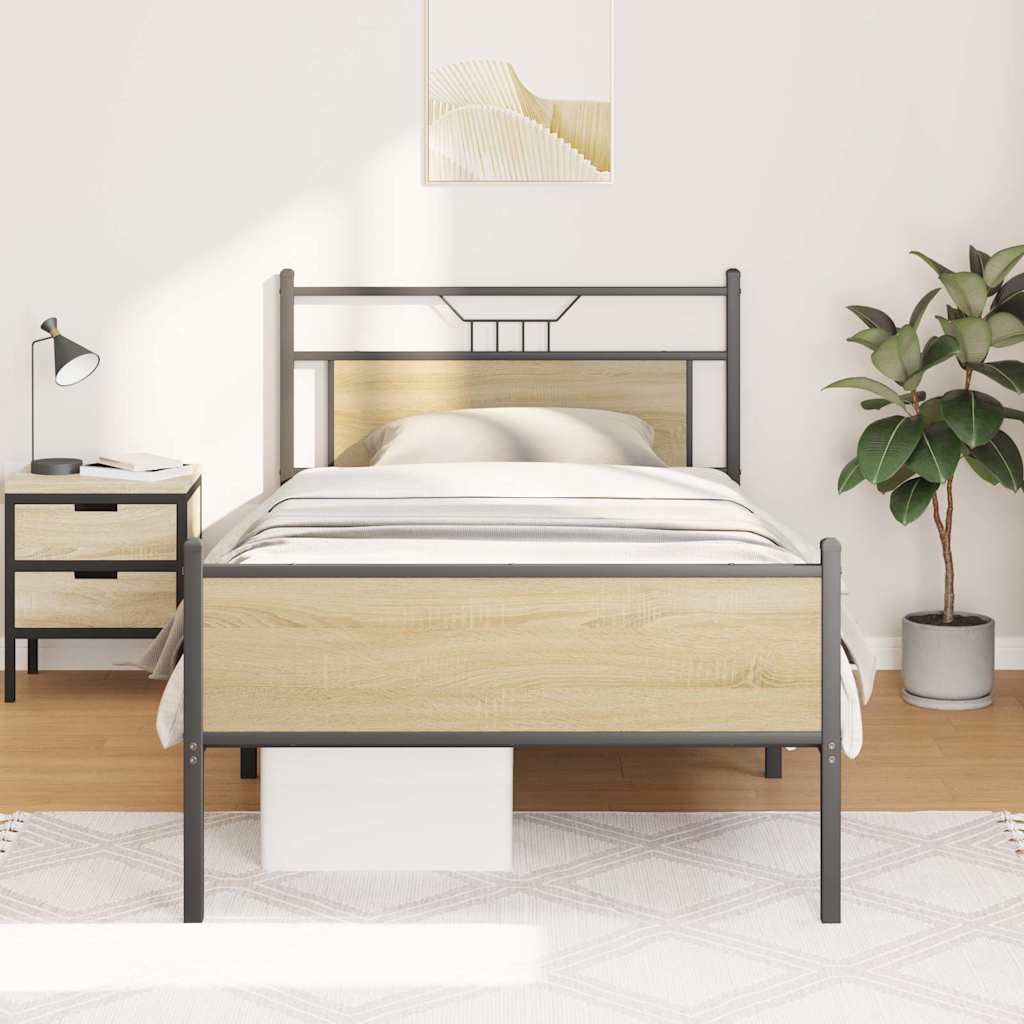 Bed Frame without Mattress Engineered Wood Sonoma oak With headboard & high footboard 100 cm 200 cm