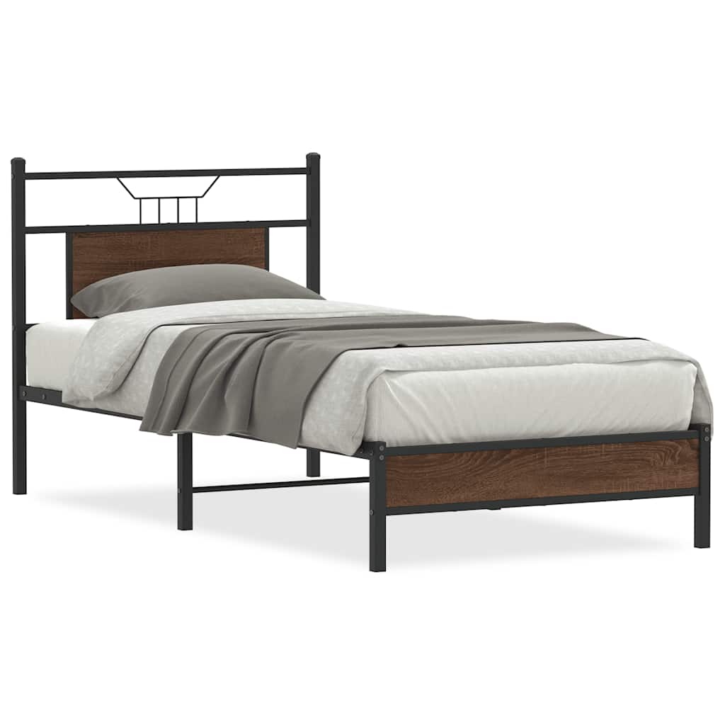 vidaXL Bed Frame without Mattress Brown Oak 75x190 cm Small Single Engineered Wood 2