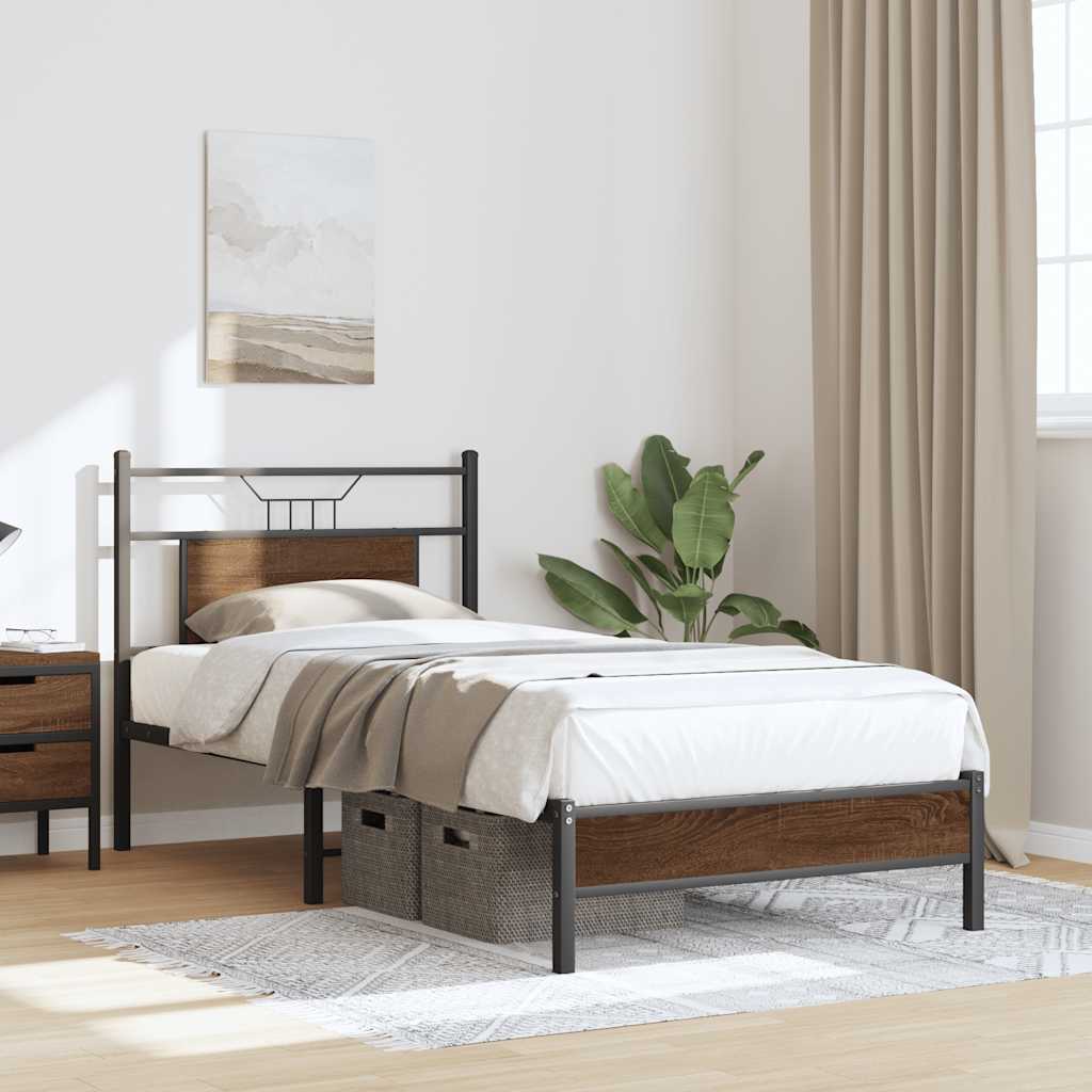 vidaXL Bed Frame without Mattress Brown Oak 75x190 cm Small Single Engineered Wood 4