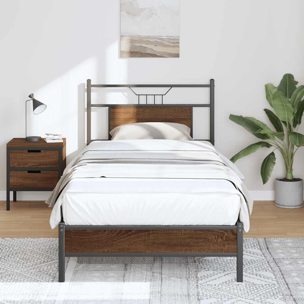 vidaXL Bed Frame without Mattress Brown Oak 75x190 cm Small Single Engineered Wood 5