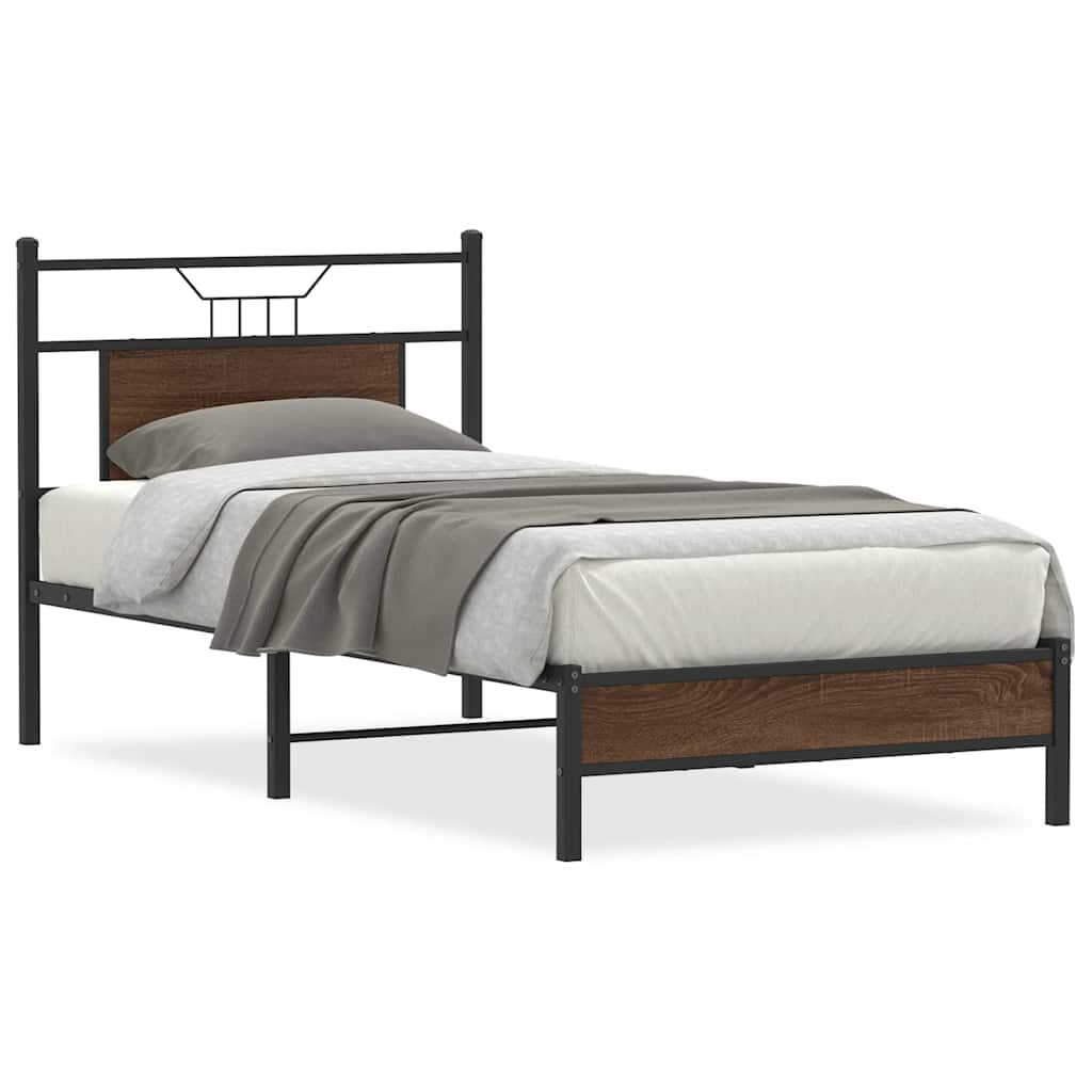 vidaXL Bed Frame without Mattress Brown Oak 90x190 cm Single Engineered Wood 2