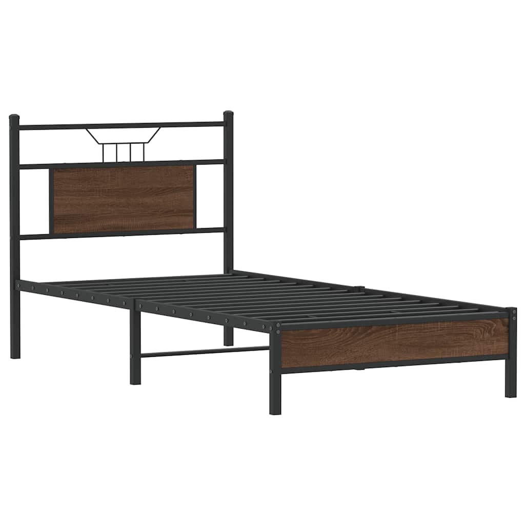 vidaXL Bed Frame without Mattress Brown Oak 90x190 cm Single Engineered Wood 3