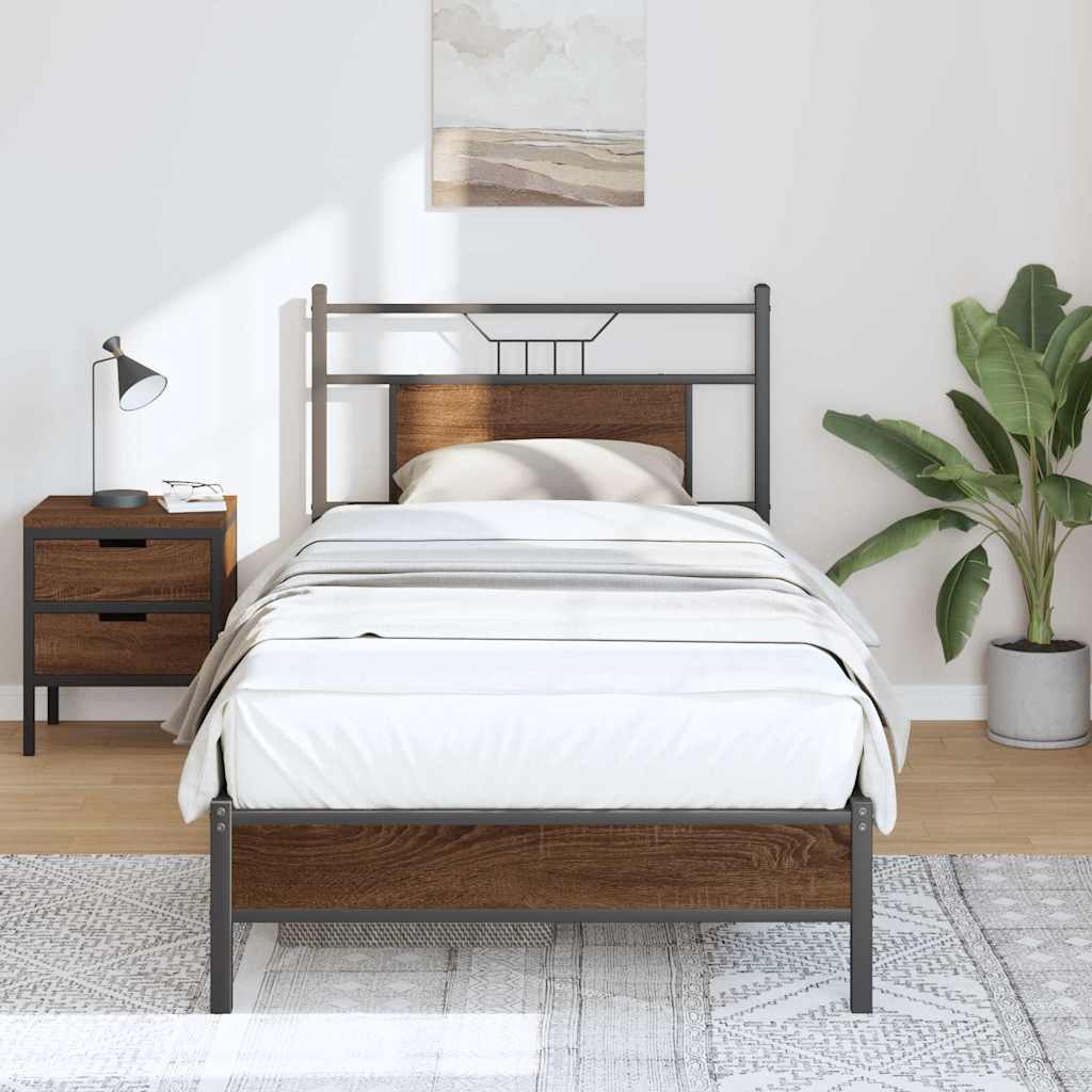 vidaXL Bed Frame without Mattress Brown Oak 90x190 cm Single Engineered Wood 5