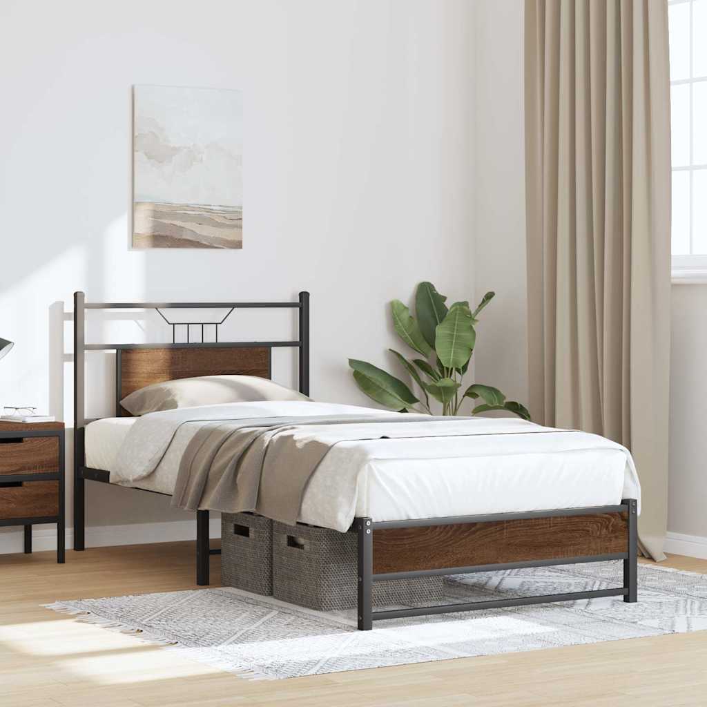 vidaXL Bed Frame without Mattress Brown Oak 75x190 cm Small Single Engineered Wood 4