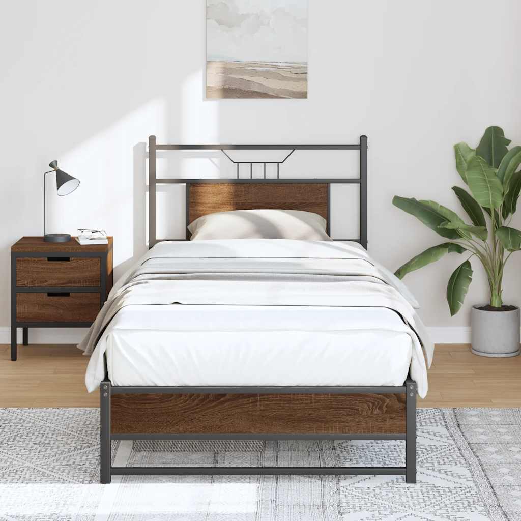 vidaXL Bed Frame without Mattress Brown Oak 75x190 cm Small Single Engineered Wood 5