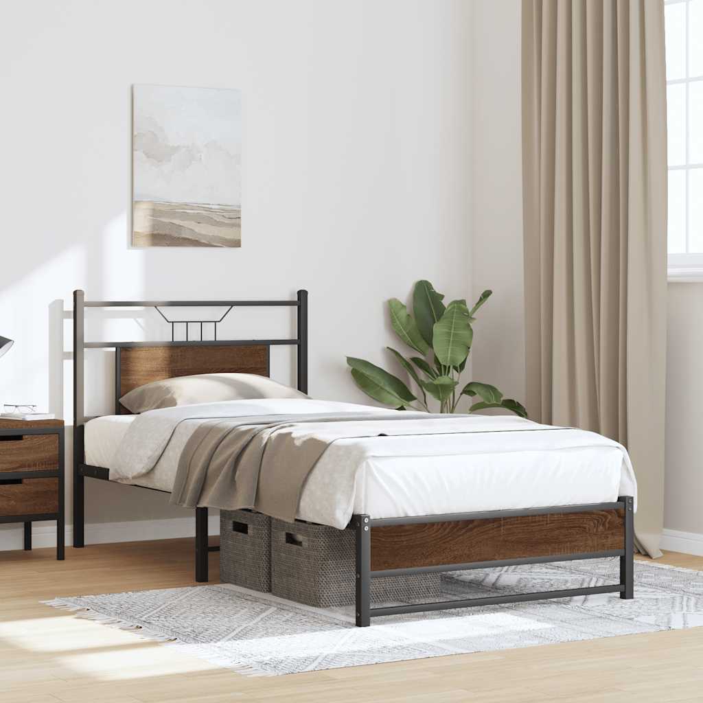 vidaXL Bed Frame without Mattress Brown Oak 90x190 cm Single Engineered Wood 4