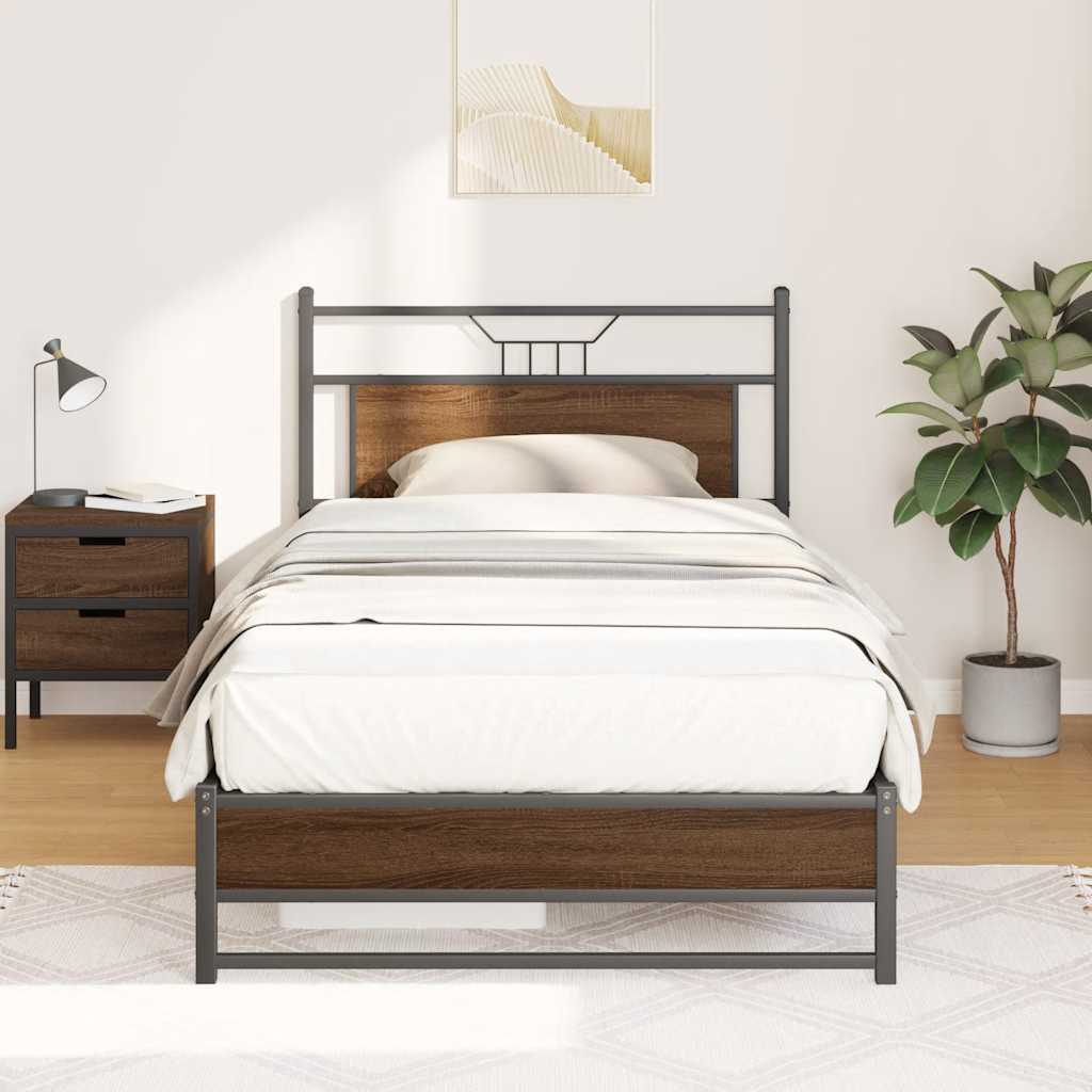 vidaXL Bed Frame without Mattress Brown Oak 100x190 cm Engineered Wood 5