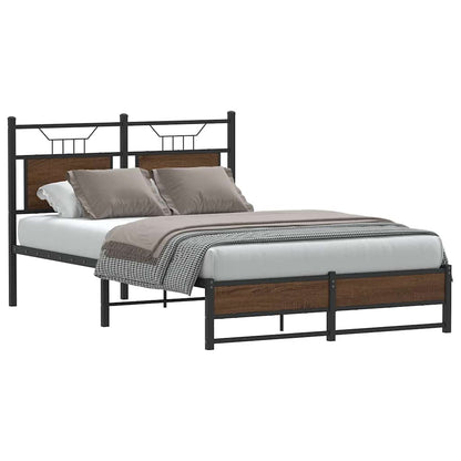 vidaXL Bed Frame without Mattress Engineered Wood Brown Oak with Headboard & Dual Low Footboard