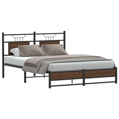 vidaXL Bed Frame without Mattress Engineered Wood Brown Oak with Headboard & Dual Low Footboard