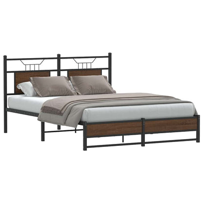 vidaXL Bed Frame without Mattress Engineered Wood Brown Oak with Headboard & Dual Low Footboard