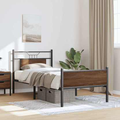 vidaXL Bed Frame without Mattress Brown Oak 90x190 cm Single Engineered Wood 5