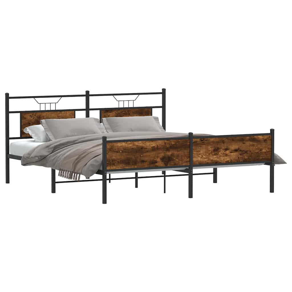 Bed Frame without Mattress Engineered Wood Brown oak headboard high footboard