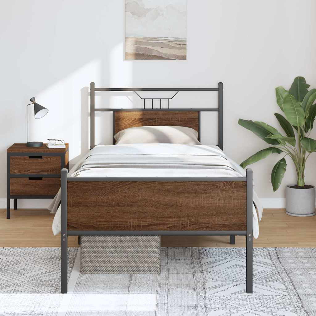 vidaXL Bed Frame without Mattress Brown Oak 90x200 cm Engineered Wood 4