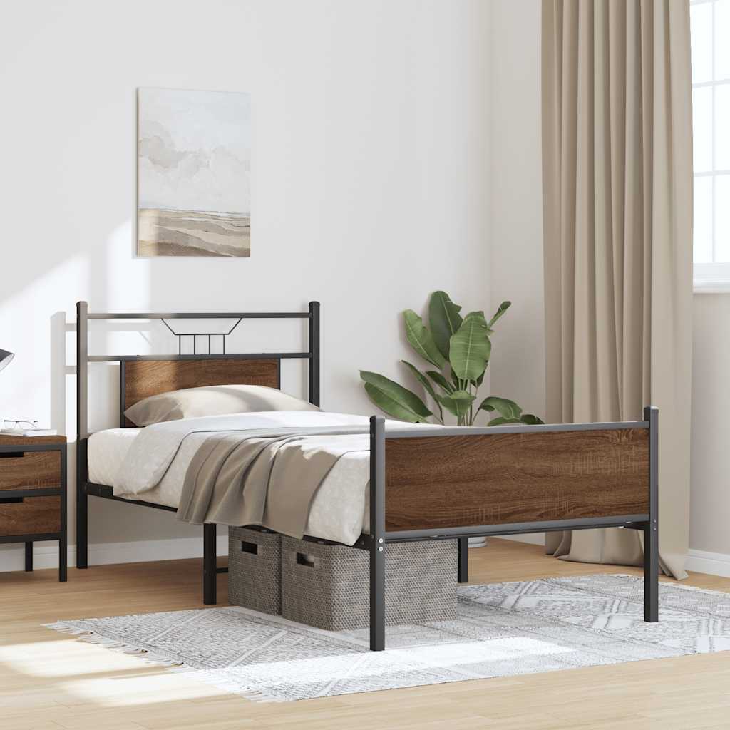 vidaXL Bed Frame without Mattress Brown Oak 90x200 cm Engineered Wood 5