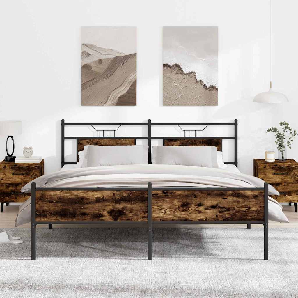 vidaXL Bed Frame without Mattress Engineered Wood Brown Oak with Headboard & High Footboard