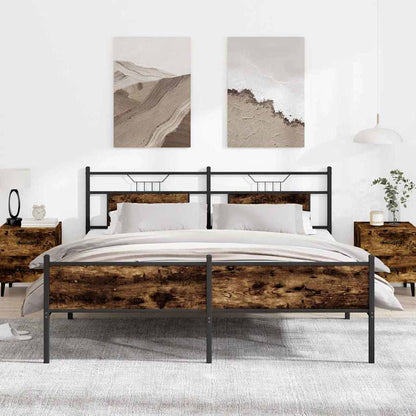 vidaXL Bed Frame without Mattress Engineered Wood Brown Oak with Headboard & High Footboard