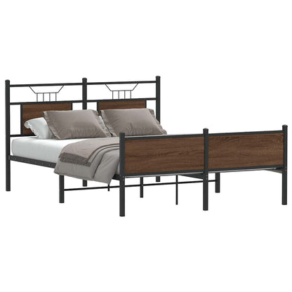 vidaXL Bed Frame without Mattress Engineered Wood Brown Oak with Headboard & High Footboard