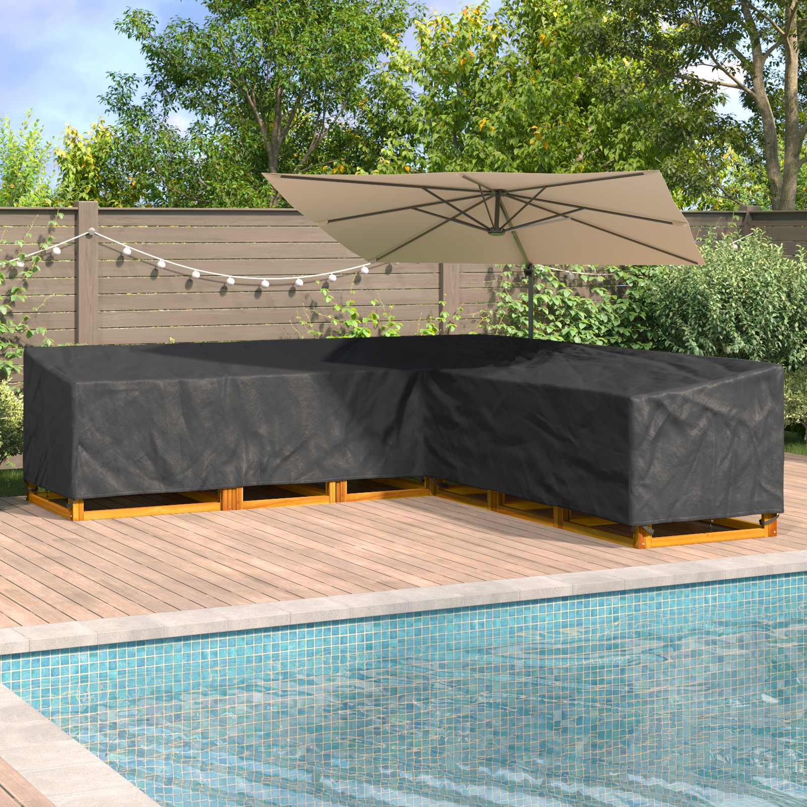 vidaXL Furniture Cover 325 x 325 x 80 cm 600D Oxford Fbric L-Shape 1