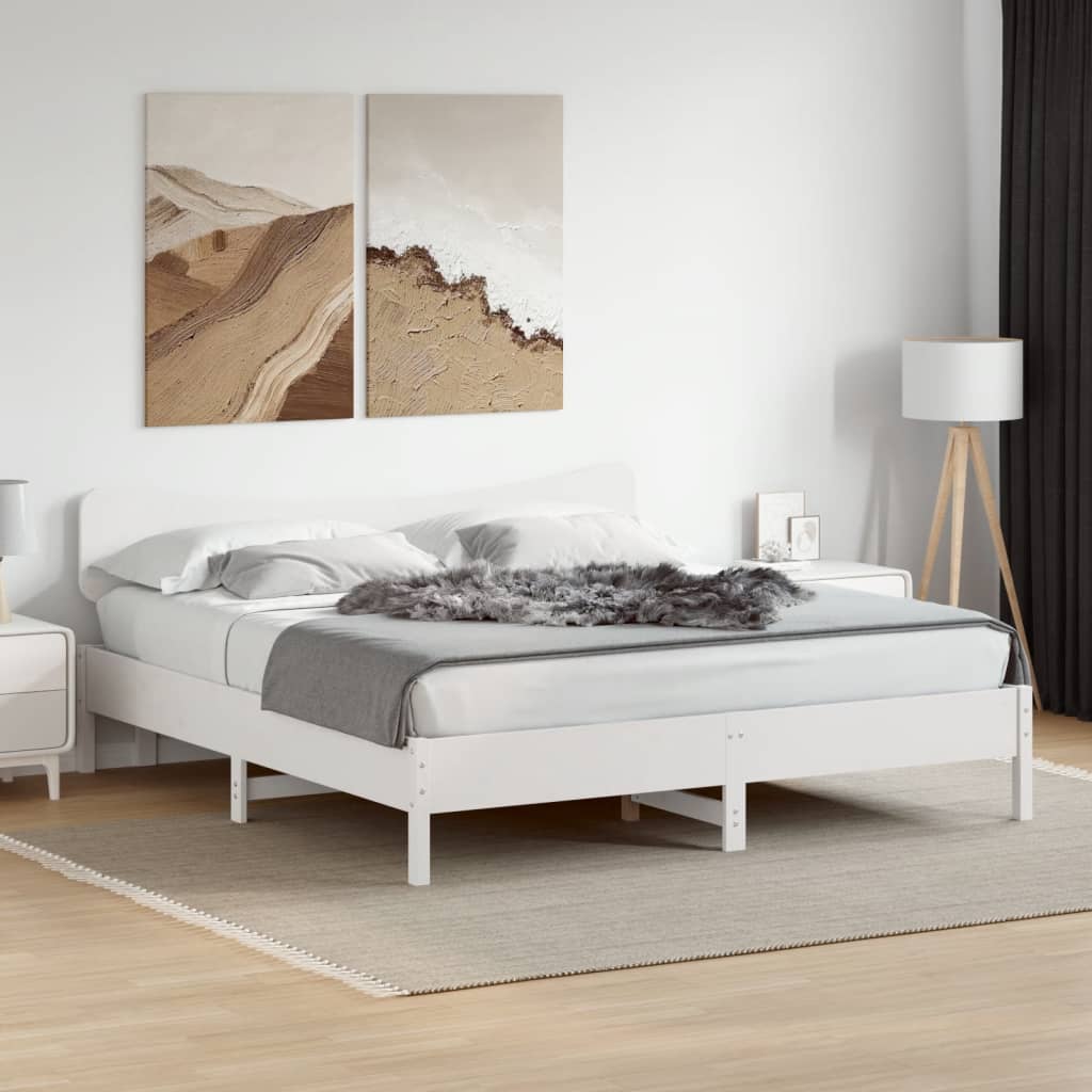 Bed Frame without Mattress Solid Wood Pine Length White