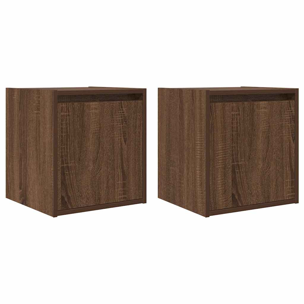 vidaXL Wall-Mounted Bedside Cabinets 2 pcs Brown Oak 38x34x40 cm 2