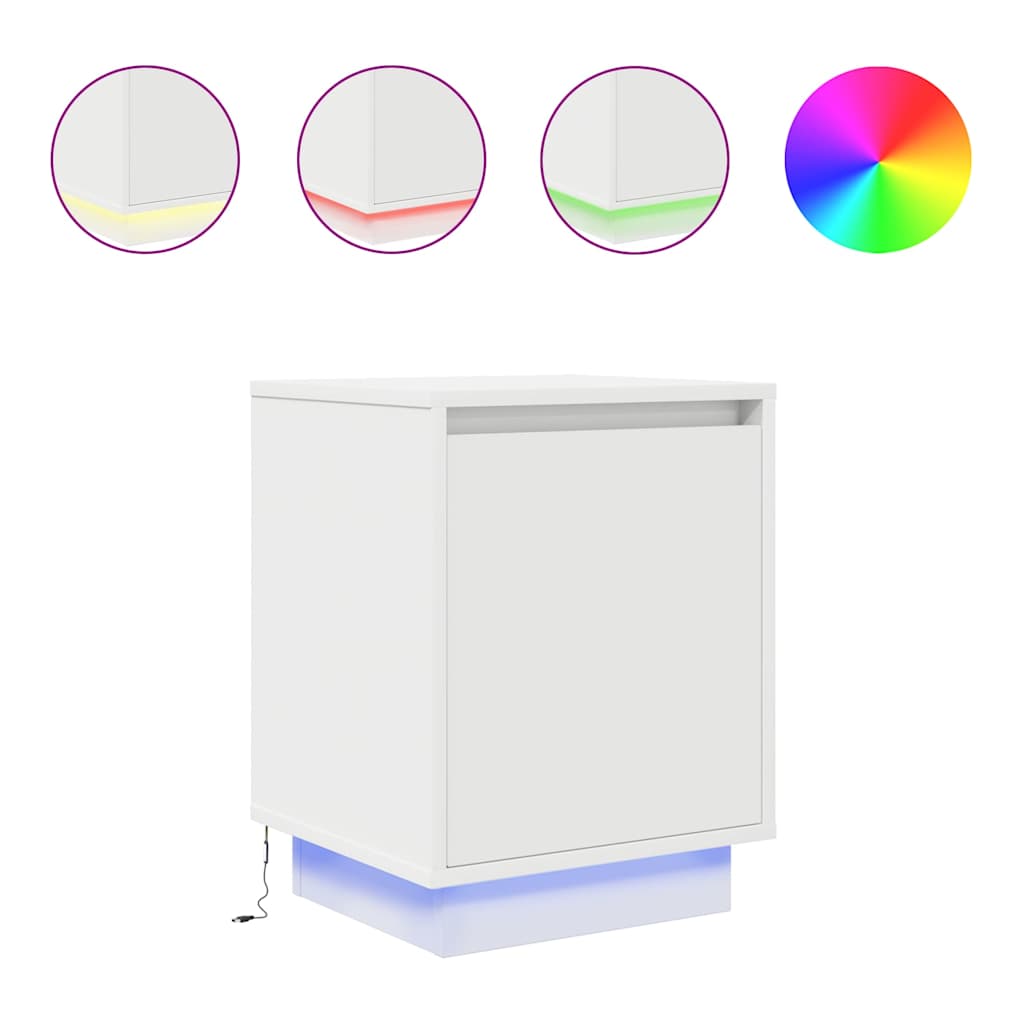 vidaXL Bedside Cabinets with LED Lights 2 pcs White 38x34x50 cm 2