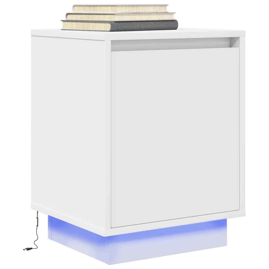 vidaXL Bedside Cabinets with LED Lights 2 pcs White 38x34x50 cm 6