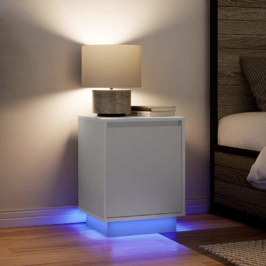 vidaXL Bedside Cabinets with LED Lights 2 pcs White 38x34x50 cm 1