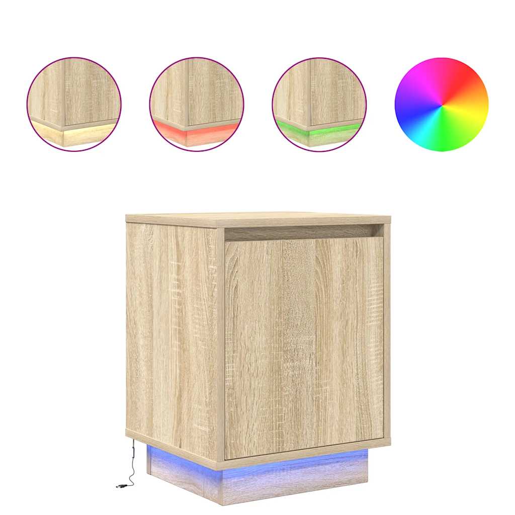vidaXL Bedside Cabinets with LED Lights 2 pcs Sonoma Oak 38x34x50 cm 2
