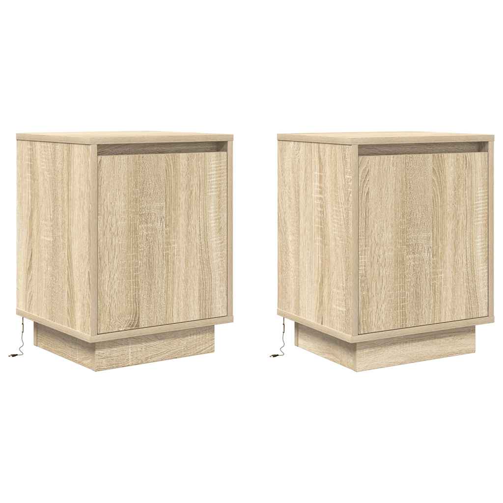 vidaXL Bedside Cabinets with LED Lights 2 pcs Sonoma Oak 38x34x50 cm 3