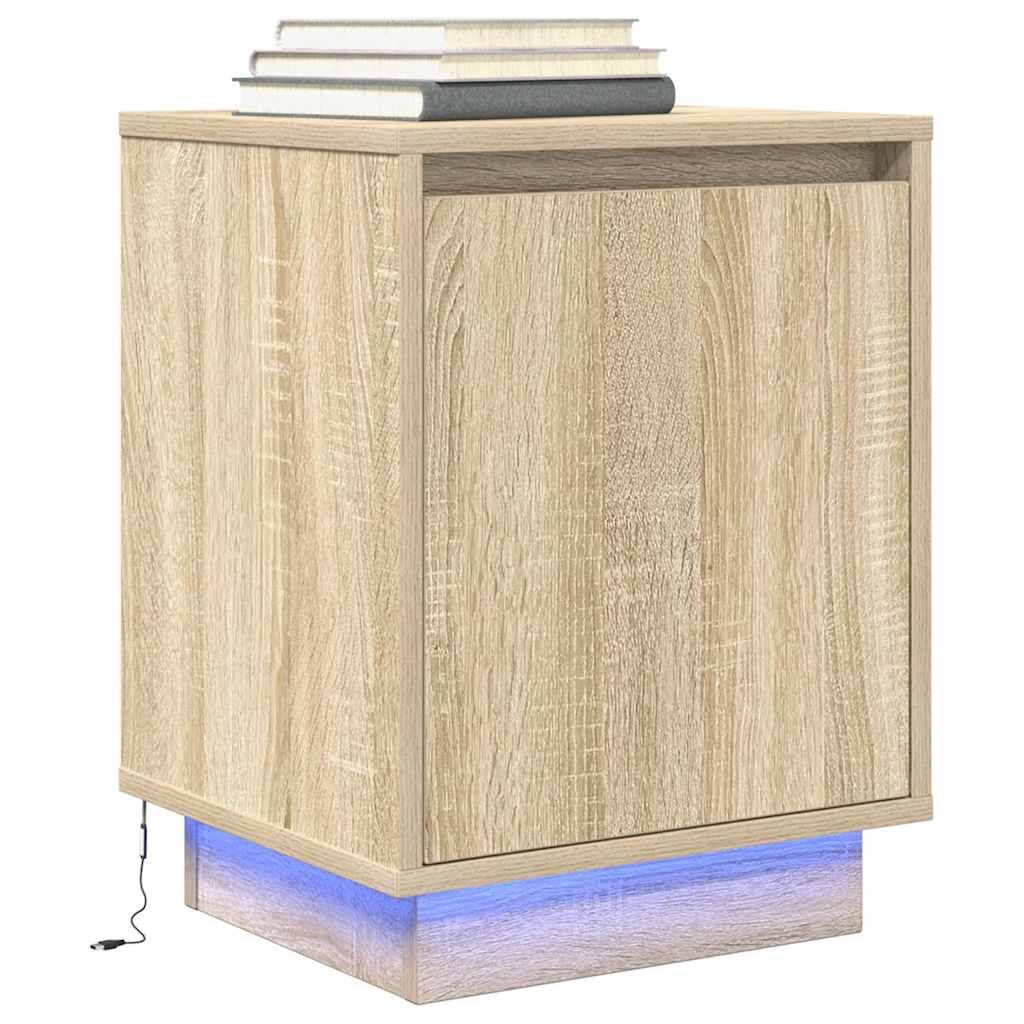 vidaXL Bedside Cabinets with LED Lights 2 pcs Sonoma Oak 38x34x50 cm 6