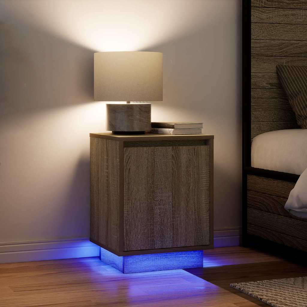 vidaXL Bedside Cabinets with LED Lights 2 pcs Sonoma Oak 38x34x50 cm 1