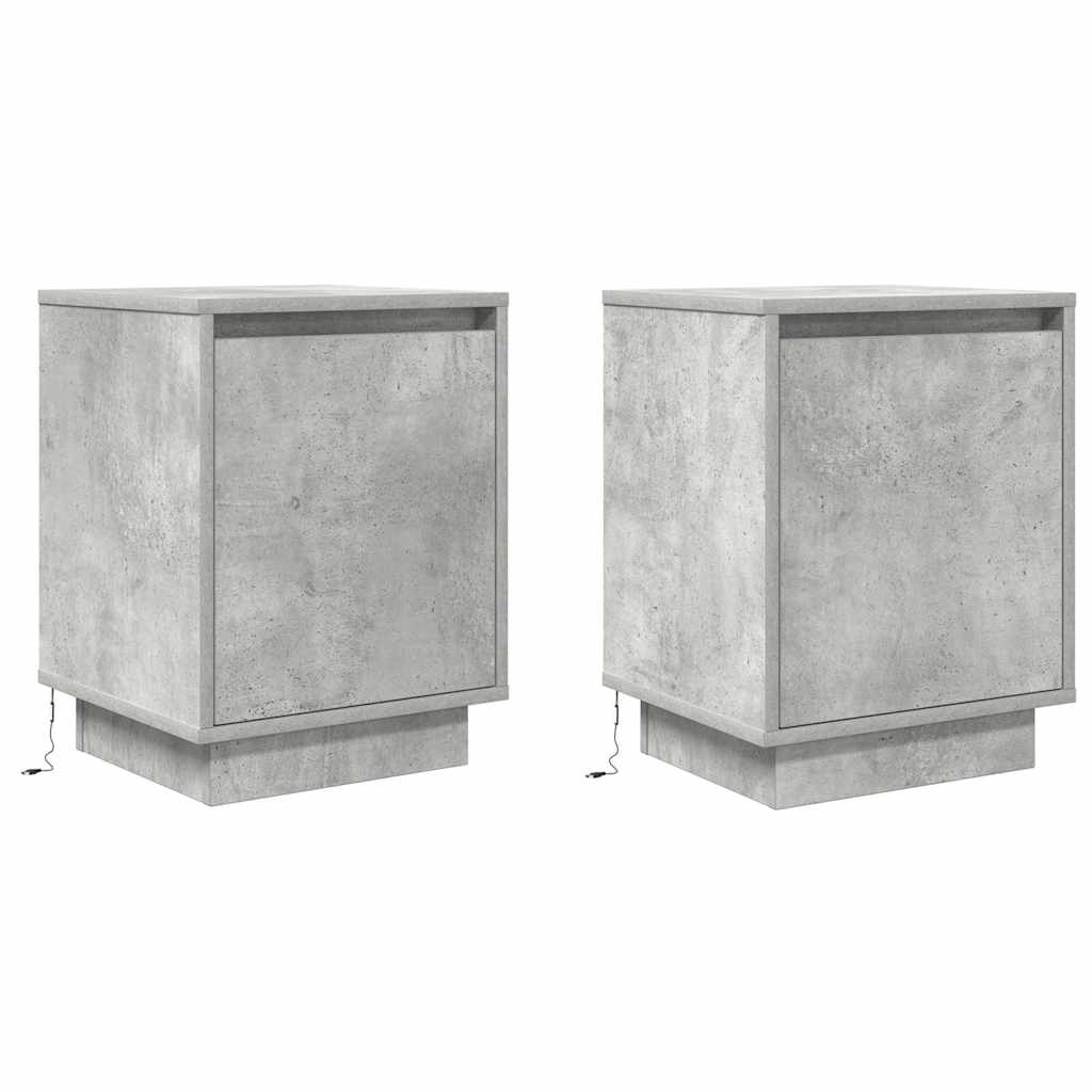 vidaXL Bedside Cabinets with LED Lights 2 pcs Concrete Grey 38x34x50 cm 3