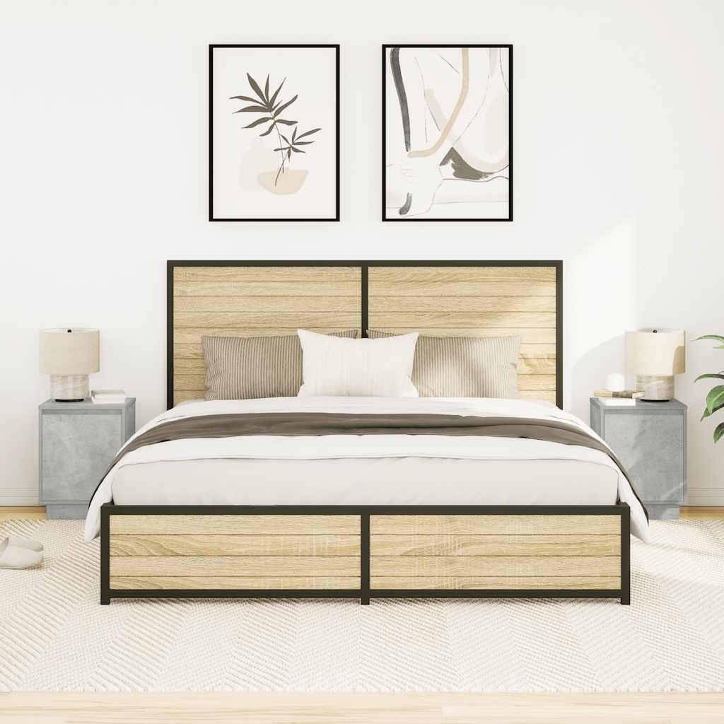 vidaXL Bedside Cabinets with LED Lights 2 pcs Concrete Grey 38x34x50 cm 4