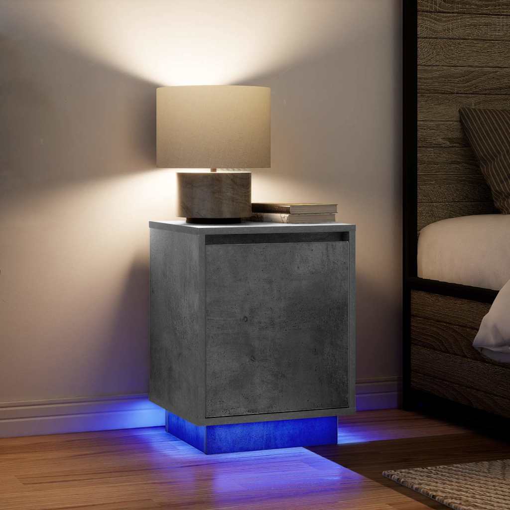 vidaXL Bedside Cabinets with LED Lights 2 pcs Concrete Grey 38x34x50 cm 1