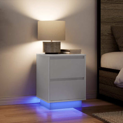 vidaXL Bedside Cabinet with LED Lights White 38x34x50 cm 5