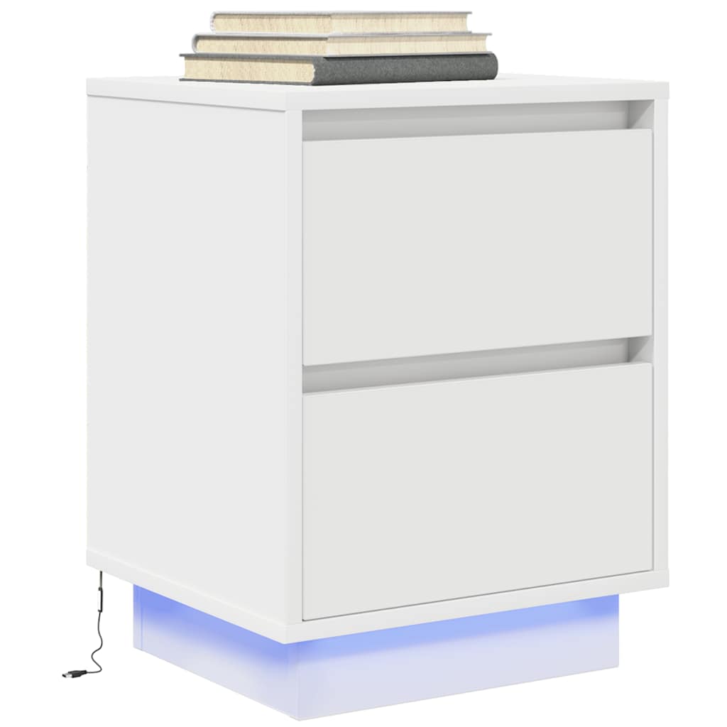 vidaXL Bedside Cabinet with LED Lights White 38x34x50 cm 1