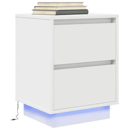 vidaXL Bedside Cabinet with LED Lights White 38x34x50 cm 1