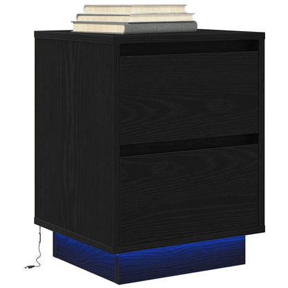 vidaXL Bedside Cabinet with LED Lights Black 38x34x50 cm 1