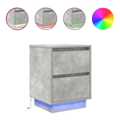 vidaXL Bedside Cabinet with LED Lights Concrete Grey 38x34x50 cm 2
